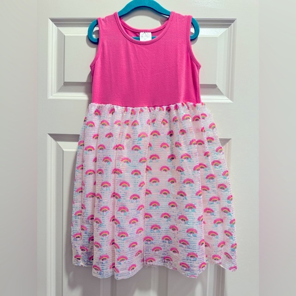 SWEET WINK NWOT Sz 6 Pink Dress with Rainbow Sequin Skirt - Picture 2 of 4